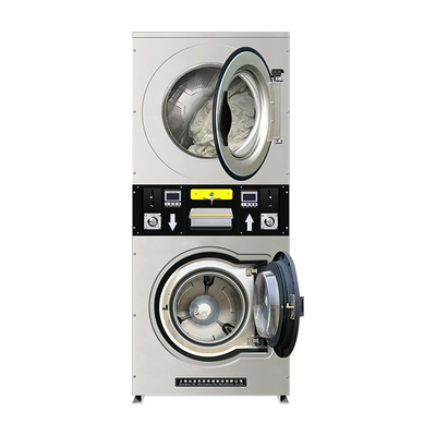 Space-Saving Stackable Coin Operated Washer Dryer Set - Upper Dryer & Lower Washer